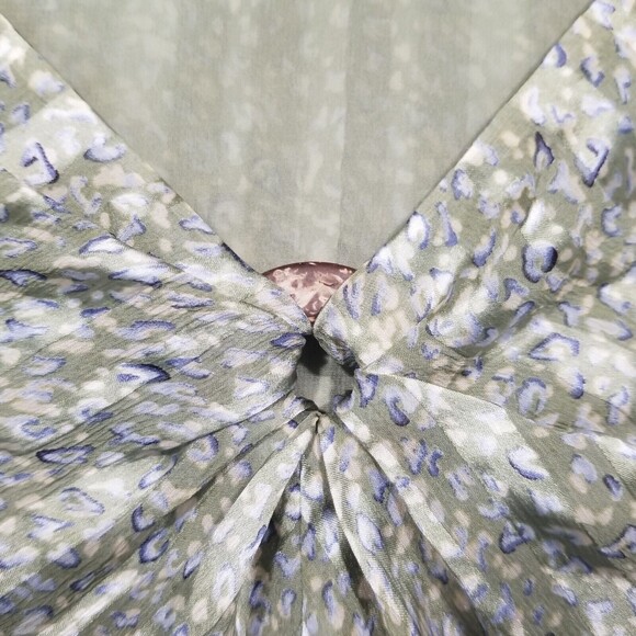 NEW Talbots sz 12 Silk Green Striped Cheetah Print short sleeve lined - Picture 4 of 7